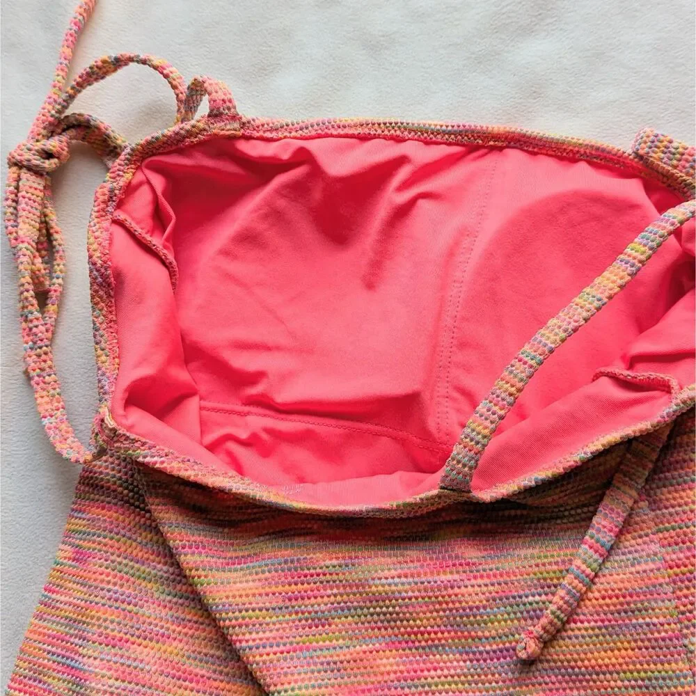 Aerie Pink Coral Space Dye Pique Bandeau One Piece Swimsuit XS Cheeky Cut New